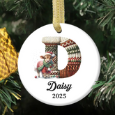 Customized Cute Animals Knitted Letter Design Ceramic Ornament - Personalized Name And Initial Letter - Christmas Gift For Family, Friends