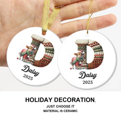 Customized Cute Animals Knitted Letter Design Ceramic Ornament - Personalized Name And Initial Letter - Christmas Gift For Family, Friends