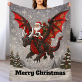 Customized Santa Claus Riding A Dragon Blanket - Personalized Text - Christmas Gift - SDG