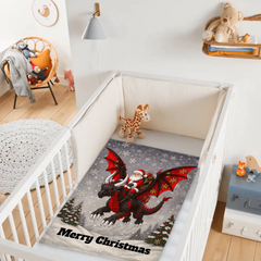 Customized Santa Claus Riding A Dragon Blanket - Personalized Text - Christmas Gift - SDG