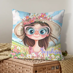 Customized Quirky Flower Girl Pillow - Personalized Name - Gift for Girls, Friends-LOGI