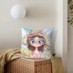 Customized Quirky Flower Girl Pillow - Personalized Name - Gift for Girls, Friends-LOGI