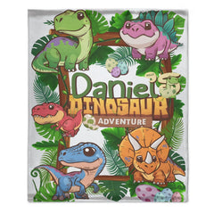 Custom Dinosaur Adventure Blanket – Personalized Jungle Dino Throw – Gift for Boys