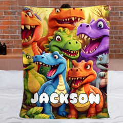Customized Cute Dinosaur Blanket - Personalized Name - Gift For Kids, Children-LOGI
