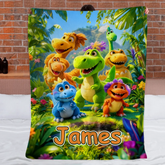 Custom Cute Dinosaur Blanket – Personalized Dino Family Throw – Gift for Kids - SDG