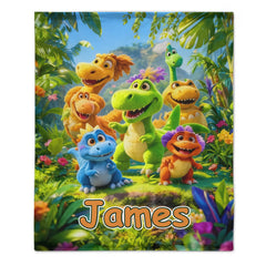 Custom Cute Dinosaur Blanket – Personalized Dino Family Throw – Gift for Kids - SDG