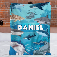 Custom Shark Blanket – Personalized Ocean Shark Throw – Gift for Kids