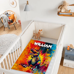Custom Dinosaur Blanket – Personalized Graffiti T-Rex Throw – Gift for Kids and Teens