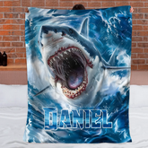 Custom Shark Blanket – Personalized Realistic Ocean Shark Throw – Gift for Boys
