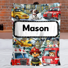 Custom Fire Dog Rescue Blanket – Personalized Firefighter Blanket – Gift for Kids