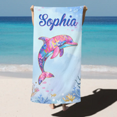Custom Watercolor Sea Animals Towel – Personalized Cute Ocean-Themed Towel – Gift for Girls & Summer Vacations
