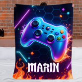 Custom Gaming Controller Blanket – Personalized Gamer Theme Throw – Gift for Kids & Teens