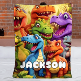 Customized Cute Dinosaur Blanket - Personalized Name - Gift For Kids, Children