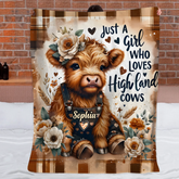Just A Girl Who Loves Highland Cows Custom Blanket – Personalized Name – Gift for Girls, Highland Cows Lovers