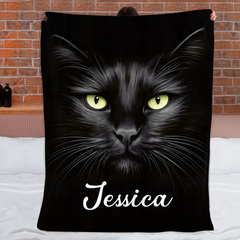 Customized Elegant Luminous-Eyed Cat Blanket - Personalized Name - Gifts For Cat Lovers