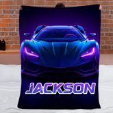 Neon Purple Car Customized Blanket - Personalized Name - Gifts For Racing, Car Lovers