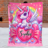 Customized Dreamy Pink Unicorn Blanket - Personalized Name - Gifts For Girls, Unicorn Lovers