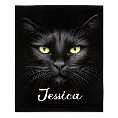 Customized Elegant Luminous-Eyed Cat Blanket - Personalized Name - Gifts For Cat Lovers