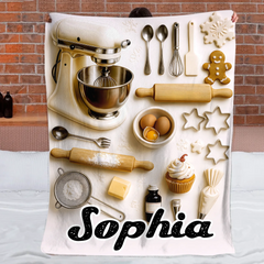 Love Baking Custom Blanket – Personalized Name Blanket – Gift for Baking Enthusiast, Pastry Chef