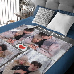 Custom Love Photo Blanket – Personalized Couple Collage Quilt – Gift for Anniversary
