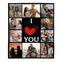 Custom Couple Photo Blanket – Personalized 10-Grid Collage Throw – Gift for Anniversary
