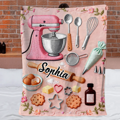 Love Baking Customized Blanket - Personalized Name - Gift For Baking Lovers
