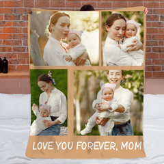 Custom "Mom" Photo Blanket - Personalized Text And Photo - Gift For Mom, Grandma.