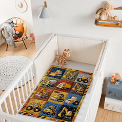 Construction Machines Customized Blanket - Personalized Name - Gift For Kids, Children, Building Machinery Enthusiast