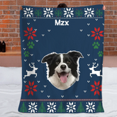 Custom Pet Photo Christmas Blanket – Personalized Pet Name Throw – Gift for Pet Parents