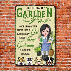A Girl Who Loves Dog & Gardening - Plaque en métal personnalisée - Cadeau pour les amateurs de jardinage