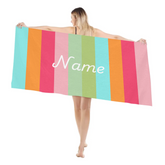 Personalized Colorful Classic Stripe Oversized Quick Dry Beach Towel with Name Travel Essentials Summer Holiday Party Gift for Family Friends