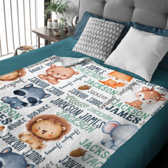 Livraison gratuite✈️ Couverture personnalisée avec nom de bébé Animaux des bois - Cadeau personnalisé