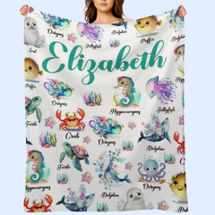 Custom Name Cute Sea Animal Blanket - Gifts for Kids