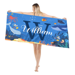Personalized Pool Towel with Your Name - Cute Baby Towel Ocean Print