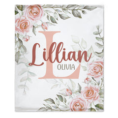 Pale Pink Watercolor Rose Name Blanket