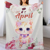 Customized Name Cute Kitten Blanket Soft Warm Plush Blanket Sofa Office