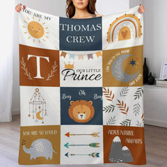 Baby Boy Blanket Personalized, Boho Wild Animal Boy Nursery Arrow Blanket