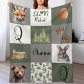Livraison gratuite✈️Couverture personnalisée avec nom d'animaux de la forêt de style bois