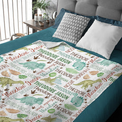 Livraison gratuite✈️Baby Boy Couverture personnalisée avec nom de bébé dinosaure