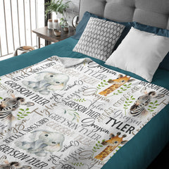 Livraison gratuite✈️Safari Name Custom Baby Blanket-Cadeau pour bébé