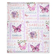 Personalised Purple Butterfly Floral Baby Blanket - Customised Gift for Baby Shower