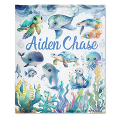 Whale Shark Fish Ocean Personalized Name Baby Blanket
