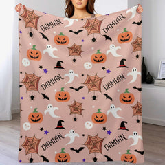 Personalized Custom Name Blanket-Halloween Pumpkin ghost