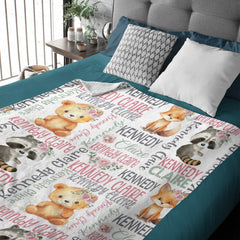 Livraison gratuite✈️Couverture personnalisée avec nom de bébé, motif floral rose, animaux des bois, fille