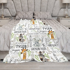 Livraison gratuite✈️Safari Name Custom Baby Blanket-Cadeau pour bébé