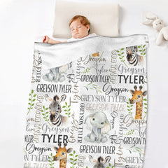 Livraison gratuite✈️ Couverture bébé personnalisée avec nom Safari