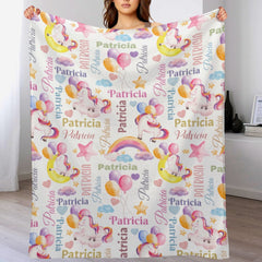 Livraison gratuite✈️Couverture licorne personnalisée pour bébé fille, nom personnalisé, motif de ballon arc-en-ciel