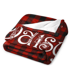 Personalized Buffalo Plaid Christmas Checkered Red Snowflake Name Blanket