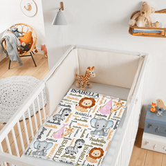 Livraison gratuite✈️Couverture personnalisée en forme de cerf, d'éléphant, de zèbre et de lion de poche rose avec des noms colorés.