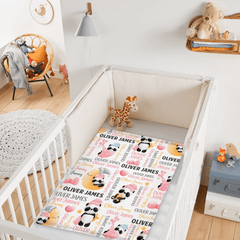 Livraison gratuite✈️Couverture de douche de bébé personnalisée avec bonnet de nuit rose et nœud panda.